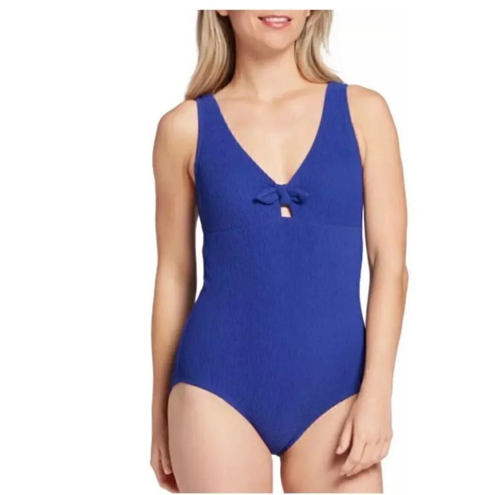 CALIA Women's Textured Tie Front One Piece Swimsuit